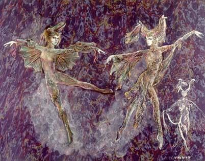 Two forest creatures. Alina Panova costume sketch for ballet "Firebird". Gouache, pencil on paper. Original Fine Art Print/Limited Edition signed by artist. : BALLET : Impressa Art-Film Opera Ballet Theatre Collectibles-Design Art Sketches| Addams Family memorabilia collectibles art - Nureyev Baryshnikov collectibles art sketches-Lila De Nobili-Pierl Luigi Serafini-Alina Panova 
