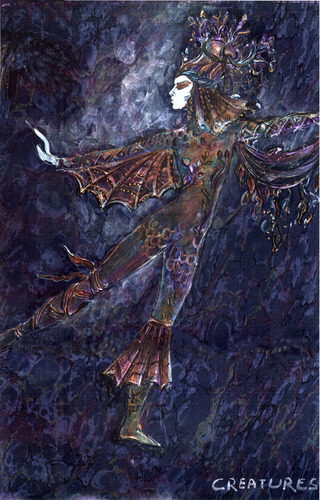 Forest creature #1. Alina Panova costume sketch for ballet "Firebird". Gouache, pencil on paper. Original Fine Art Print/Limited Edition signed by artist. : BALLET : Impressa Art-Film Opera Ballet Theatre Collectibles-Design Art Sketches| Addams Family memorabilia collectibles art - Nureyev Baryshnikov collectibles art sketches-Lila De Nobili-Pierl Luigi Serafini-Alina Panova 